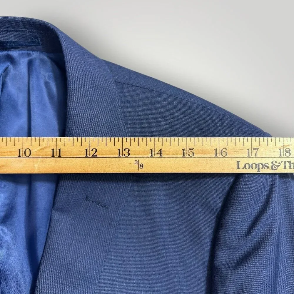 RENOIR Mens Blazer 42R Sport Coat Two Button Jacket Stretch Wool Blue Slim fit